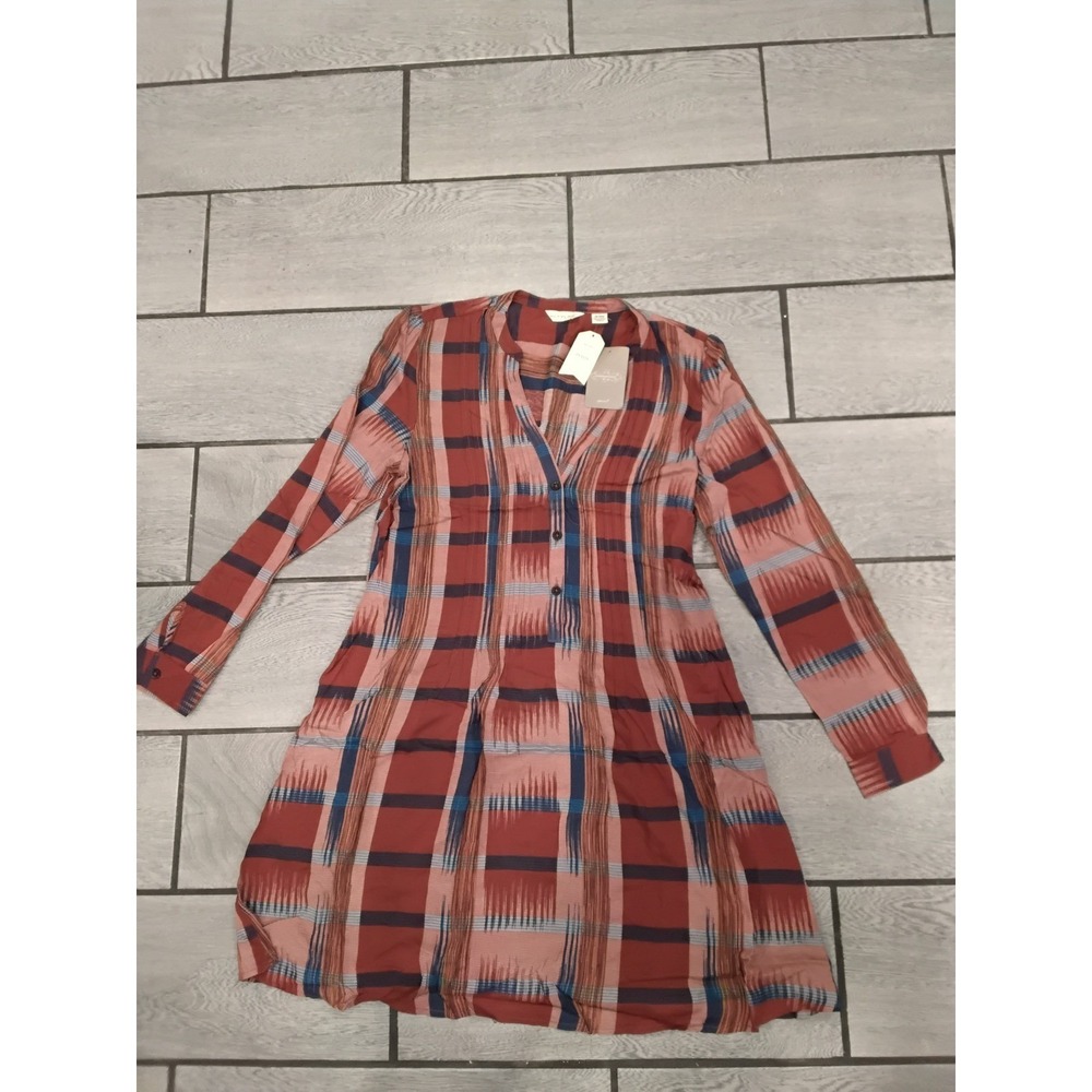 Anthropologie Tylho RD/RGE MOT Plaid Button Front Dress-M NWT